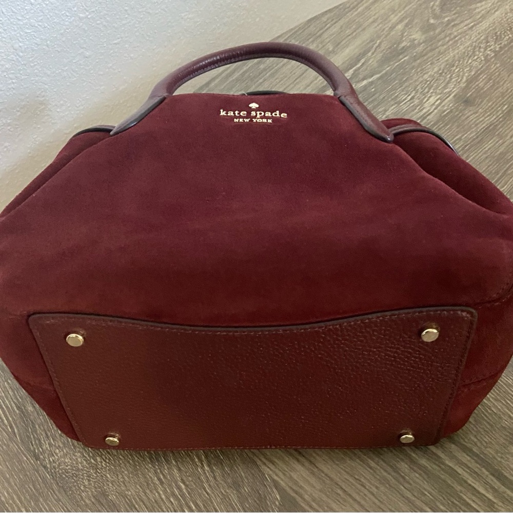 Kate Spade Dark Merlot Suede Satchel
Measurements: Length 9.88  Height 8 - Picture 10 of 12